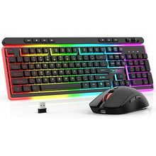 Load image into Gallery viewer, Wireless Keyboard and Mouse Combo, Gaming Keyboard Rechargeable Cool RGB Backlight, 7KEYS Full-Size Keyboard with Ergonomic, Light up Gaming Mouse 3200 DPI for PC Desk/Laptop/MAC
