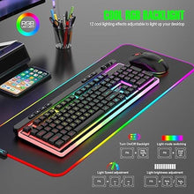 Load image into Gallery viewer, Wireless Keyboard and Mouse Combo, Gaming Keyboard Rechargeable Cool RGB Backlight, 7KEYS Full-Size Keyboard with Ergonomic, Light up Gaming Mouse 3200 DPI for PC Desk/Laptop/MAC
