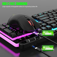 Load image into Gallery viewer, Wireless Keyboard and Mouse Combo, Gaming Keyboard Rechargeable Cool RGB Backlight, 7KEYS Full-Size Keyboard with Ergonomic, Light up Gaming Mouse 3200 DPI for PC Desk/Laptop/MAC

