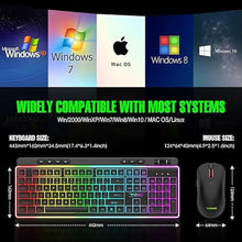 Load image into Gallery viewer, Wireless Keyboard and Mouse Combo, Gaming Keyboard Rechargeable Cool RGB Backlight, 7KEYS Full-Size Keyboard with Ergonomic, Light up Gaming Mouse 3200 DPI for PC Desk/Laptop/MAC
