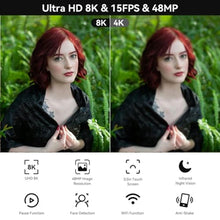 Load image into Gallery viewer, Video Camera, 8K Camcorder 48MP 15FPS UHD WiFi Vlogging Camera with IR Night Vision for YouTube, 3" Touch Screen 18X Digital Zoom, with Fill Light, Mic, Stabilizer, Lens Hood, Remote and 2 Batteries
