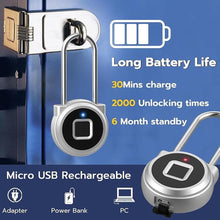 Load image into Gallery viewer, Fingerprint Lock - 2.1 Inch Long Shackle Locker Lock Smart Biometric Padlock Keyless Fingerprint Lock, Digital Biometric Waterproof Smart Padlock for Gym Locker Case Hasp Cabinet
