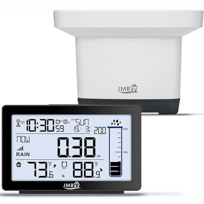 Wireless Rain Gauge Outdoor, Digital Rain Gauge Outdoors Best Rated with Thermometer,Accurate Self-Emptying Rain Measure Gauge for Garden,Remote Electronic Rain Meter,Freeze Proof Rainfall Measurer