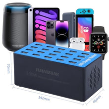Load image into Gallery viewer, USB Charging Station,100W 20-Port Multi Device Charger with Intelligent Safety Features,Charging Station for Multiple Devices Phone,Watch,Pad,Speakers,Headphones,PS Compact for Home,Office,Travel
