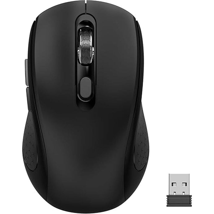 Wireless Mouse with Side Buttons for Laptop, PC, Chromebook, Mac, MacBook, Silent Mouse with USB Nano Receiver, 2400 DPI, Anti Slip Roller, 6-Button Ergonomic Design- Black