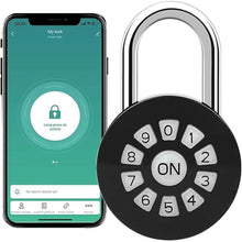 Load image into Gallery viewer, Smart Padlock, Password Lock with APP Control(iOS/Android), Access via Bluetooth &amp; Pin Codes,Suitable for Gym, Locker, Gates, Fence and Storage (Black)
