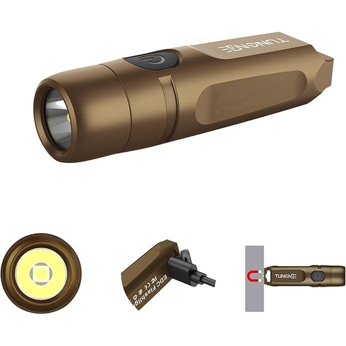 S15 Keychain Flashlight- Super Bright 650 High Lumens,UCB C Rechargeable EDC Pocket Flashlight,Mini Flashlight-Light with Magnetic Suitable for Hiking, Emergency (Brown)