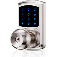 Load image into Gallery viewer, Keypad Door Knob, Electronic Keyless Entry with Code, Digital Lock with Handle, Touchscreen, Auto-Locking, Easy to Install for Home, Garage, Apartment, Office, Satin Nickel
