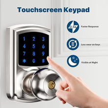 Load image into Gallery viewer, Keypad Door Knob, Electronic Keyless Entry with Code, Digital Lock with Handle, Touchscreen, Auto-Locking, Easy to Install for Home, Garage, Apartment, Office, Satin Nickel
