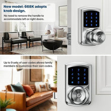 Load image into Gallery viewer, Keyless Entry Door Lock with Code, Keypad Door-Lock with Handle, Electronic Touchscreen Door Knob with Keypad for Front Door Garage Bedroom Home, Auto-Lock, Satin Chrome

