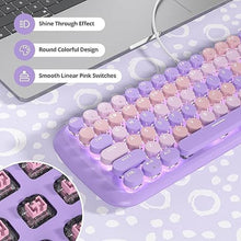 Load image into Gallery viewer, Purple Creamy Mechanical Gaming Keyboard, Aesthetic Keyboard w/White Backlit, 84 Keys Cute Retro Typewriter Computer Keyboard Wired w/Pink Switch, Round Keycap for Windows/PC/PS5 (Purple)
