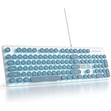 Load image into Gallery viewer, Typewriter Keyboard 104-key Punk Gaming Retro Keyboard LED Ice Blue Backlit Cute Keyboard with Wired USB Suitable for PC/Win/Mac/Laptop Computer Keyboard(Blue)
