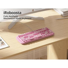 Load image into Gallery viewer, Pink Creamy Mechanical Gaming Keyboard, Aesthetic Keyboard w/White Backlit, 84 Keys Cute Retro Typewriter Computer Keyboard Wired w/Pink Switch, Round Keycaps for Windows/PC/PS5 (Pink)
