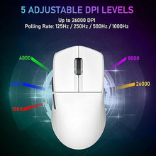 Load image into Gallery viewer, E-YOOSO Lightweight Gaming Mouse, Wireless Esports Mouse, 49G, 1K Polling, 26K DPI, PAW3395 Sensor, 5 Programmable Buttons, Tri-Modes Wired/2.4GHz/Bluetooth Gamer Mouse for Laptop, PC, Mac (White)
