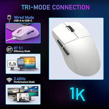 Load image into Gallery viewer, E-YOOSO Lightweight Gaming Mouse, Wireless Esports Mouse, 49G, 1K Polling, 26K DPI, PAW3395 Sensor, 5 Programmable Buttons, Tri-Modes Wired/2.4GHz/Bluetooth Gamer Mouse for Laptop, PC, Mac (White)
