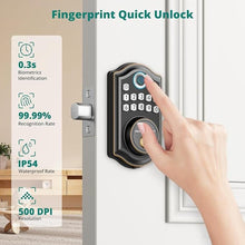 Load image into Gallery viewer, DS10 Fingerprint Door Lock - Keyless Entry Door Lock, Electronic Keypad Deadbolt, Smart Door Lock, Keypad Lock for Front Door, Auto-Lock &amp; One Touch Locking - Oil Rubbed Bronze
