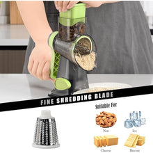 Load image into Gallery viewer, Cheese Grater Hand Crank Rotating Cheese Shredder Stainless Steel Vegetable Slicer Grater for Kitchen 3 Blades for Cheese, Carrot, Cucumber, Nuts, Chocolate, Green
