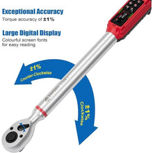 Load image into Gallery viewer, 1/2 Inch Drive Digital Torque Wrench, 2.2-147.5 Ft.lb/3-200Nm, Electronic Torque Wrench Set with ±1% Accuracy, Vibration, Buzzer and LED Flash Notification for Motorcycle Car
