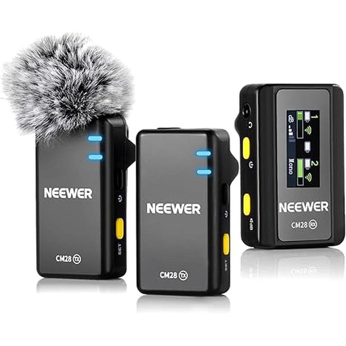 NEEWER CM28 Wireless Lavalier Microphone System, 1 Click Noise Canceling, 4GB Storage for 9Hrs of 48KHz 16 Bit Uncompressed Audio, Lapel Mic Compatible with iPhone/Android/PC/Camera/iPad