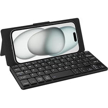 Load image into Gallery viewer, CACOE Wireless Keyboard with Stand, Mini Keyboard for Cell Phone, Ultra-Slim Portable, Foldable, Dual-Channel QWERTY with Stand Holder for Smartphone and More iOS Android Windows, Black
