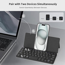 Load image into Gallery viewer, CACOE Wireless Keyboard with Stand, Mini Keyboard for Cell Phone, Ultra-Slim Portable, Foldable, Dual-Channel QWERTY with Stand Holder for Smartphone and More iOS Android Windows, Black
