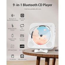Load image into Gallery viewer, CD Player Portable Bluetooth Desktop CD Player for Home, Mini Cute CD Players for Kids, Built-in Dual Speakers and LED Display with Remote Control, Supports CD/FM Radio/USB/AUX/Timer/Repeat (White)
