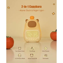 Load image into Gallery viewer, Capybara Alarm Clock with Night Light for Kids, Cute Toddler Alarm Clocks for Bedrooms Ok to Wake Clocks for Girls and Boys, Rechargeable Silicone Animal Tabletop Lamp for Kid
