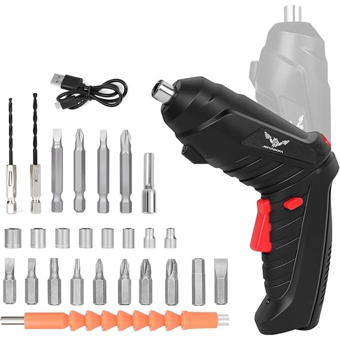 28 in 1 Electric Screwdriver Cordless Rechargeable Small Power Drill Set 3.6V Li-ion 3.5Nm Max Torque Electric Rotatable with LED Light Screwdriver for Home Office DIY Tools (Black)