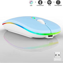Load image into Gallery viewer, Wireless Bluetooth Mouse,LED Dual Mode Rechargeable Silent Slim Laptop Mouse,Portable(BT5.2+USB Receiver) Dual Mode Computer Mice,for Laptop,Desktop Computer,ipad Tablet,Phone,TV (Blue)
