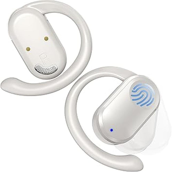 Open Ear Headphones, Bluetooth 5.3 Wireless Earbuds with Earhooks, 120° Rotation Angle Adjustment, 36 Hours Playtime, 1.5 Hours Fast Charging, Sweat Resistant, Sport Earphones for Workout White