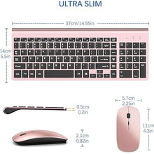 Load image into Gallery viewer, Wireless Keyboard and Mouse Ultra Slim Combo, TopMate 2.4G Silent Compact USB 2400DPI Mouse and Scissor Switch Keyboard Set with Cover, 2 AA &amp; 2 AAA Batteries,for PC/Laptop/Windows/Mac-Rose Gold Black
