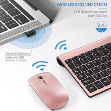 Load image into Gallery viewer, Wireless Keyboard and Mouse Ultra Slim Combo, TopMate 2.4G Silent Compact USB 2400DPI Mouse and Scissor Switch Keyboard Set with Cover, 2 AA &amp; 2 AAA Batteries,for PC/Laptop/Windows/Mac-Rose Gold Black
