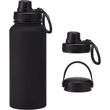 Load image into Gallery viewer, Black 32 oz Insulated Water Bottle, Large Metal Stainless Steel Water Flask, Big Sports Travel Mens Water Bottle for Gym,Hiking,1 liters Leakproof Insulated Thermal Bottle with 2 Lids
