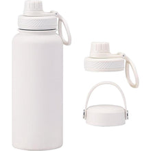 Load image into Gallery viewer, White 32 oz Insulated Water Bottle, Large Metal Stainless Steel Water Flask, Big Sports Travel Mens Water Bottle for Gym,Hiking,1 liters Leakproof Insulated Thermal Bottle with 2 Lids
