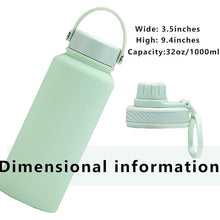 Load image into Gallery viewer, Mint Green 32 oz Insulated Water Bottle, Large Metal Stainless Steel Water Flask, Big Sports Travel Mens Water Bottle for Gym,Hiking,1 liters Leakproof Insulated Thermal Bottle with 2 Lids
