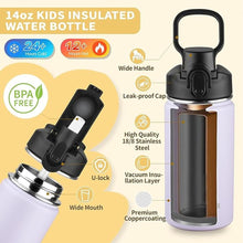 Load image into Gallery viewer, Insulated water bottle with Lid,14oz Stainless Steel Water Bottle for Boys,Girls,Double Wall Vacuum Wide Mouth Thermal Water Bottle for School,Travel,BPA-free and Leak-proof?14oz,Lavender?
