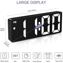Load image into Gallery viewer, Digital Clock, Alarm Clocks with 6.5&#39; Large Display, Touch Snooze, LED Desk Clock with 4 Adjustable Brightness, 12/24H, Digital Alarm Clock with DST, Easy to Set for Home, Office, Gifts
