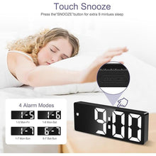 Load image into Gallery viewer, Digital Clock, Alarm Clocks with 6.5&#39; Large Display, Touch Snooze, LED Desk Clock with 4 Adjustable Brightness, 12/24H, Digital Alarm Clock with DST, Easy to Set for Home, Office, Gifts
