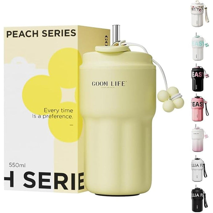 GOOM 18oz Spill Proof Tumbler with Lid and Straw, 18/10 Stainless Steel Insulated Water Bottle with Flip Lid and Straw Mouth Rotary Lock, 6-Layer Wall Insulated Coffee Tumbler - Yellow