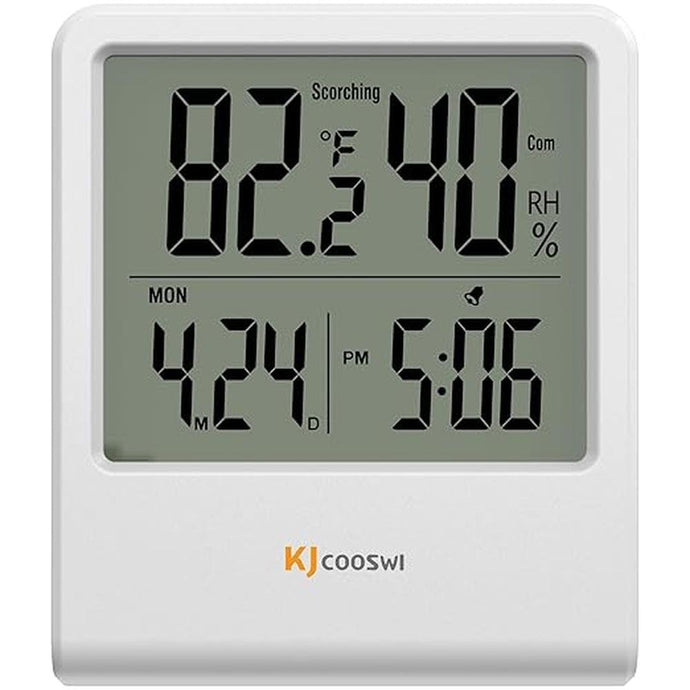Indoor Thermometer, Room Thermometer and Hygrometer with Clock, Temperature and Humidity Meter with Clock, Double Comfort Indicator, Time, Date(White)