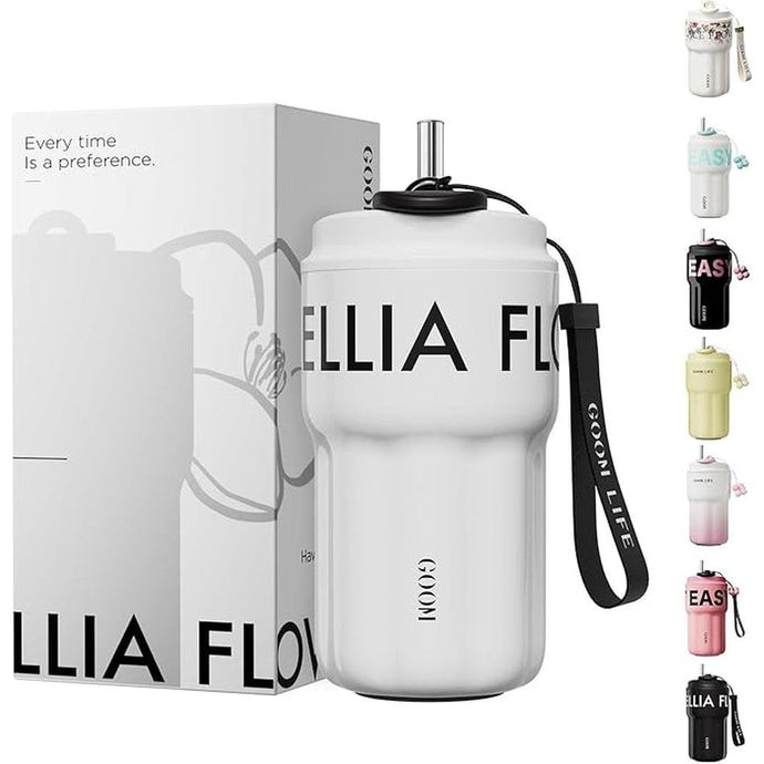 GOOM 18oz Travel Coffee Mug Tumbler with Lid and Straw, 18/10 Stainless Steel, 6-Layer Insulation, Spill Proof|Leak Proof Tumbler with Straw Mouth Rotary Lock, Coffee Mugs for Men, Women - White