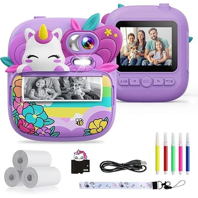 Kids Camera Instant Print, Camera for Kids with Printable Photos, Toddler Camera Toys for Children Ages 3-14, Digital Camera for Girls 4 5 6 7 8 9 10 11 12 13 Years Old - Purple