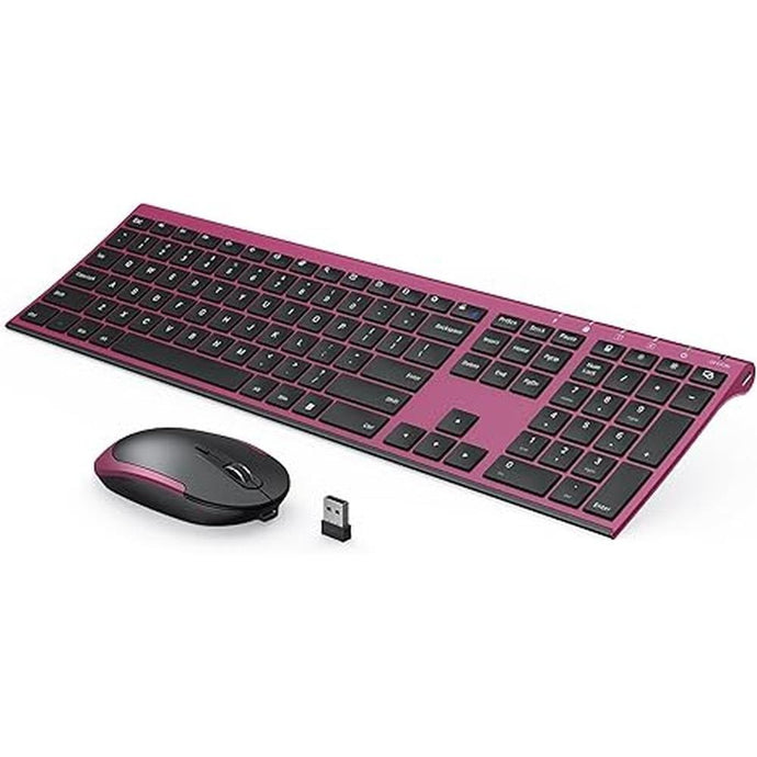 Wireless Keyboard and Mouse, Vssoplor 2.4GHz Rechargeable Compact Quiet Full-Size Keyboard and Mouse Combo with Nano USB Receiver for Windows, Laptop, PC, Notebook-Black and Wine Red