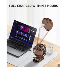 Load image into Gallery viewer, Clip on Fan, Rechargeable Portable Fan with 2000mAh Battery Operated, Stroller Fan with Powerful Clip Design, 3 Wind Speed, 360° Rotation, Ultra-Low Noise Level for Travel
