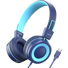 Load image into Gallery viewer, Upgrade USB Type C Kids Headphone for School, 94dB Safe Volume Limited, HD Stereo Sound, Foldable Lightweight On-Ear Headphones for Boys/Girls/Students/Tablet/Travel (Dark Blue)
