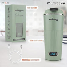 Load image into Gallery viewer, GO Heated Coffee Mug, Travel Mug, 13.5 OZ. Smart Mug, Battery Powered Heated Coffee Mug, Great for Coffee and Tea, Snap on Magnetic Charging Cord, New and Improved (Mint Green)
