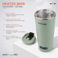 Load image into Gallery viewer, GO Heated Coffee Mug, Travel Mug, 13.5 OZ. Smart Mug, Battery Powered Heated Coffee Mug, Great for Coffee and Tea, Snap on Magnetic Charging Cord, New and Improved (Mint Green)
