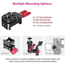 Load image into Gallery viewer, Adjustable NATO Rail Clamp Adapter for DJI RS3 Pro / Mini / RSC2, Camera Cage NATO Clamp with 3/8&quot; 1/4&quot; Holes &amp; ARRI Locating Pins
