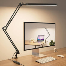 Load image into Gallery viewer, SKYLEO Led Desk Lamp - Desk Light for 31.5" Tall - 5 Color Modes X 11 Brightness Levels - Adjustable Swing Arm - Timmer &amp; Memory Function - 12W Lamp for Desk - Black
