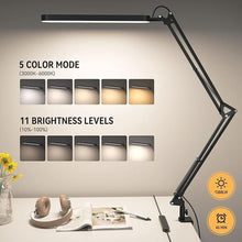 Load image into Gallery viewer, SKYLEO Led Desk Lamp - Desk Light for 31.5" Tall - 5 Color Modes X 11 Brightness Levels - Adjustable Swing Arm - Timmer &amp; Memory Function - 12W Lamp for Desk - Black
